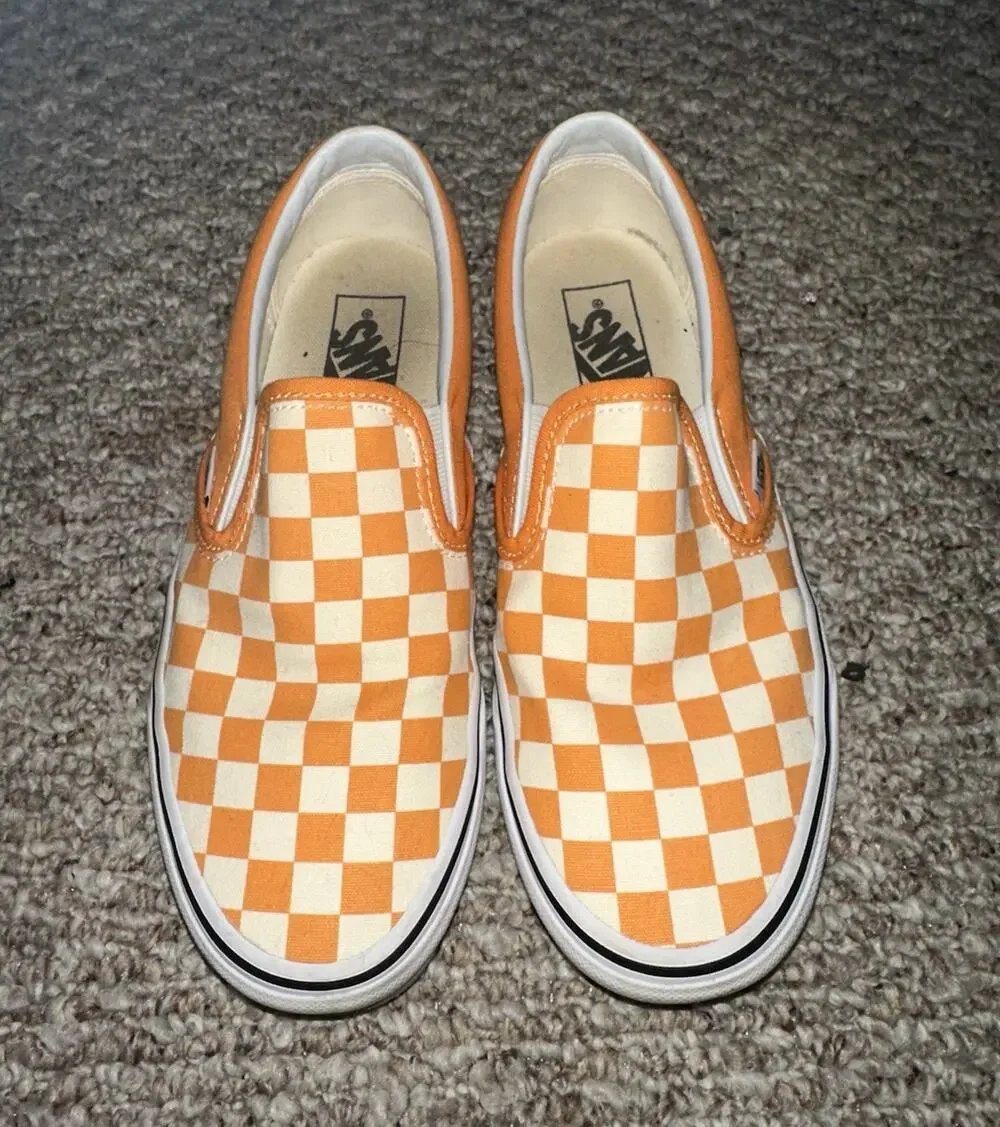 VANS Women’s Slip-On Checkerboard Canvas Sneakers Orange/White US 8